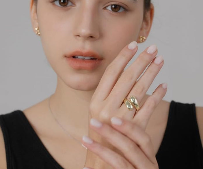 MYCUTEY Chunky Statement Rings For Women - Gold & Silver Plated Open Crossover Stackable Band Rings