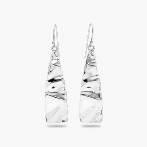 Tapered Drop Silver Earrings Wrinkle Design
